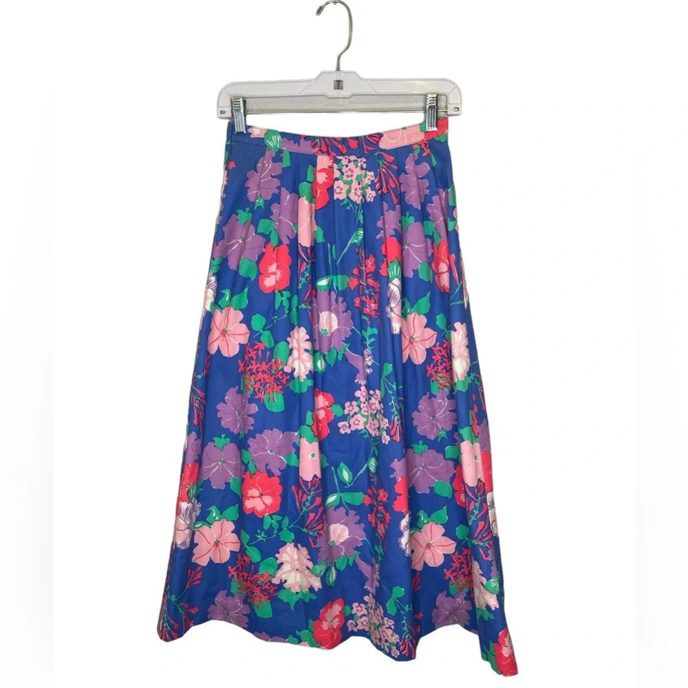 Lilly Pulitzer Vintage 70s Womens Skirt Beautiful Blue Purple Floral Print